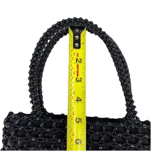 Sasha Black Beaded Handbag Purse Formal Evening Bag Two Handles Mesh Lined Zip - Picture 11 of 11